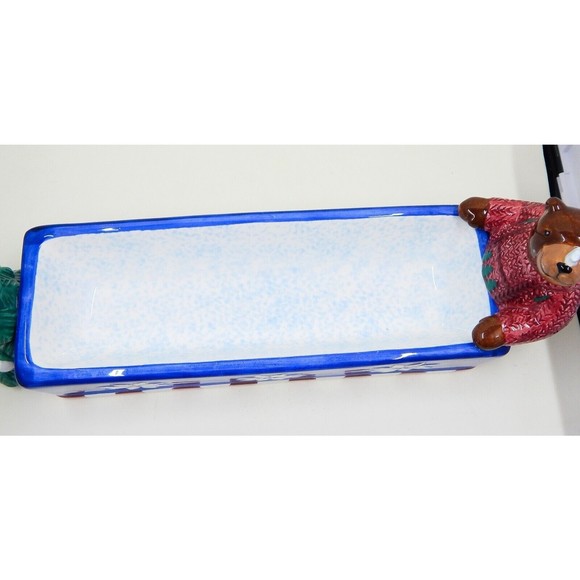 St Nicholas Square Christmas Tidbit Cracker Dish 1999 Bear Christmas Tree - Picture 7 of 14